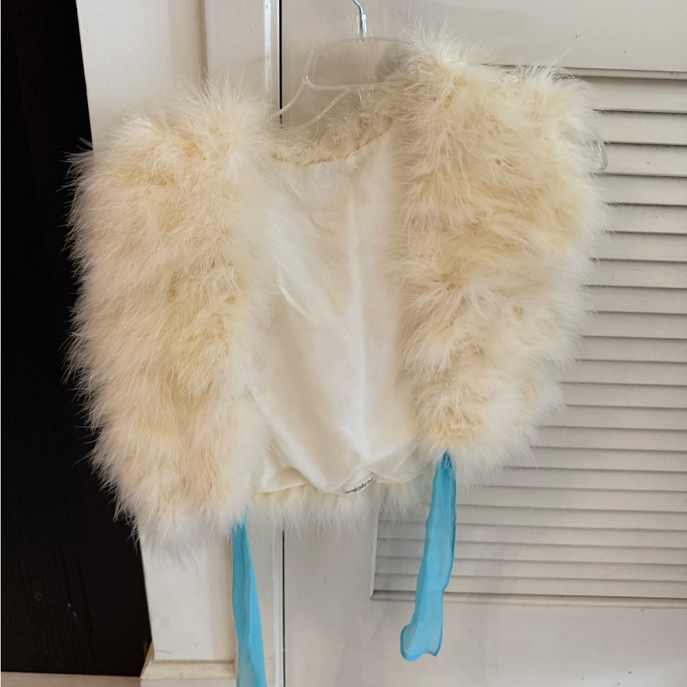 Saks Fifth Avenue Cream Fur Wrap with Blue Accents